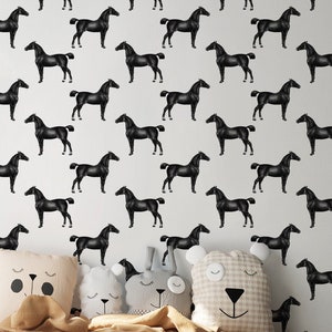 Black Cob Horse Drawer Liner Peel & Stick Self Adhesive Paper or/ Smooth Pre-Pasted Eco Safe Wallpaper 3ft-6ft-9ft-12ft L Rolls Custom Color