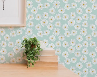 Little Daisy Blossom Blue Drawer Liner Peel & Stick Self Adhesive Paper OR Smooth Pre-Pasted Eco Safe Wallpaper 3ft-6ft-9ft-12ft L Rolls