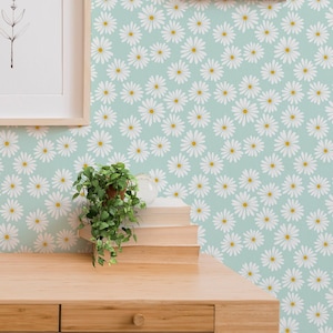 Little Daisy Blossom Blue Drawer Liner Peel & Stick Self Adhesive Paper OR Smooth Pre-Pasted Eco Safe Wallpaper 3ft-6ft-9ft-12ft L Rolls