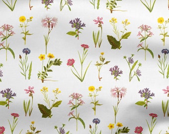 Wildflower Fabric by the YARD, Digital Print Botanical Rainbow Multicolour Floral, Printed on Demand in USA, Choose any base material