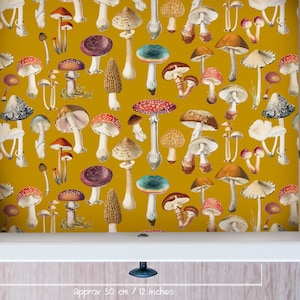Mushroom Drawer Liner: Mustard Woodland Peel and Stick Wallpaper