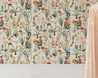 Dragonfly Garden Wallpaper: Botanical Woven Peel & Stick Paper