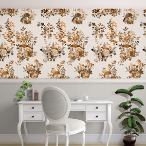 Woodland Mushrooms Botanical Drawer Liners Peel & Stick Self Adhesive Paper OR Smooth Pre-Pasted Eco Safe Wallpaper 3ft-6ft-9ft-12ft L Rolls