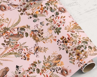 Pink Birds in Woods Wallpaper: Peel & Stick Drawer Liner
