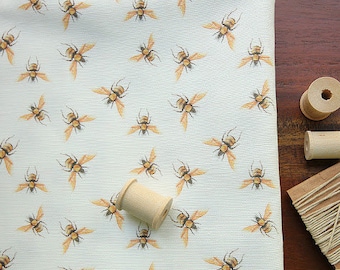 Honey Bee Golden Fabric by the YARD Choose Material Organic Cotton Linen, Jersey Knit, Velvet. Eco Friendly Printing | Ships from USA