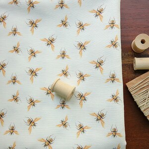 Honey Bee Golden Fabric by the YARD Choose Material Organic Cotton Linen, Jersey Knit, Velvet. Eco Friendly Printing | Ships from USA