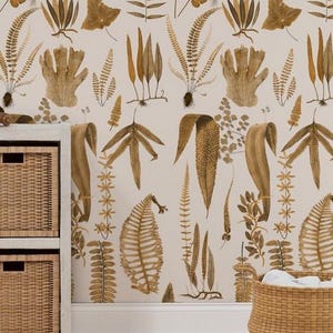 Fern Forest Sepia Peach Botanic Drawer Liner Peel & Stick Self Adhesive Paper OR Smooth PrePasted Eco Safe Wallpaper 3ft-6ft-9ft-12ft L Roll