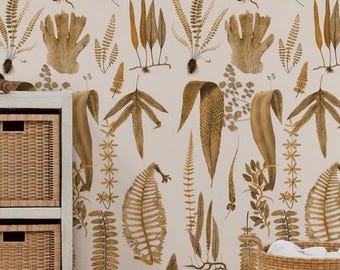 Fern Forest Sepia Peach Botanic Drawer Liner Peel & Stick Self Adhesive Paper OR Smooth PrePasted Eco Safe Wallpaper 3ft-6ft-9ft-12ft L Roll
