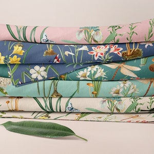 Spring Garden Fabric FAT QUARTER Bundle or Single Fat Q Quilting Cotton, Vintage Dragonfly Bird Bulbs Blooms Sustainable Fabric Custom Print
