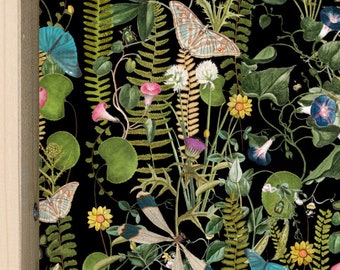 Wild Garden Botanical Drawer Liner in Black Peel & Stick Self Adhesive Paper OR Smooth PrePasted Eco Safe Wallpaper 3ft-6ft-9ft-12ft L Rolls