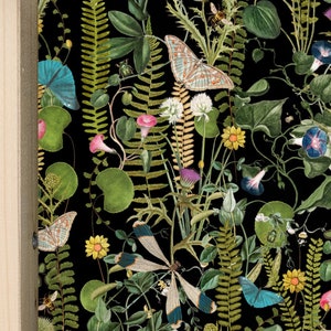 Wild Garden Botanical Drawer Liner in Black Peel & Stick Self Adhesive Paper OR Smooth PrePasted Eco Safe Wallpaper 3ft-6ft-9ft-12ft L Rolls