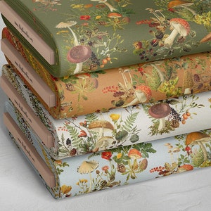 Woodland Foliage FAT QUARTER Bundle or Single Fat Q Quilting Cotton, Vintage Mushrooms Fungi, Sustainable Fabrics Custom Printed in USA