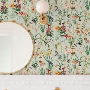 Dragonfly Garden Wallpaper: Green Botanical Peel and Stick Drawer Liner