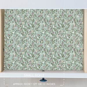 May include: A drawer liner with a small-scale floral pattern in shades of green, pink, and white. The liner is approximately 1 foot or 12 inches wide. "SMALL SCALE" and "APPROX 30CM = 1FT OR 12 INCHES" are printed on the liner.