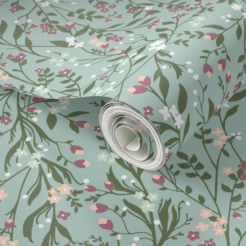Sage Floral Wallpaper: Tangled Heather Botanical Drawer Liner Paper Peel and Stick or Non Adhesive image 8