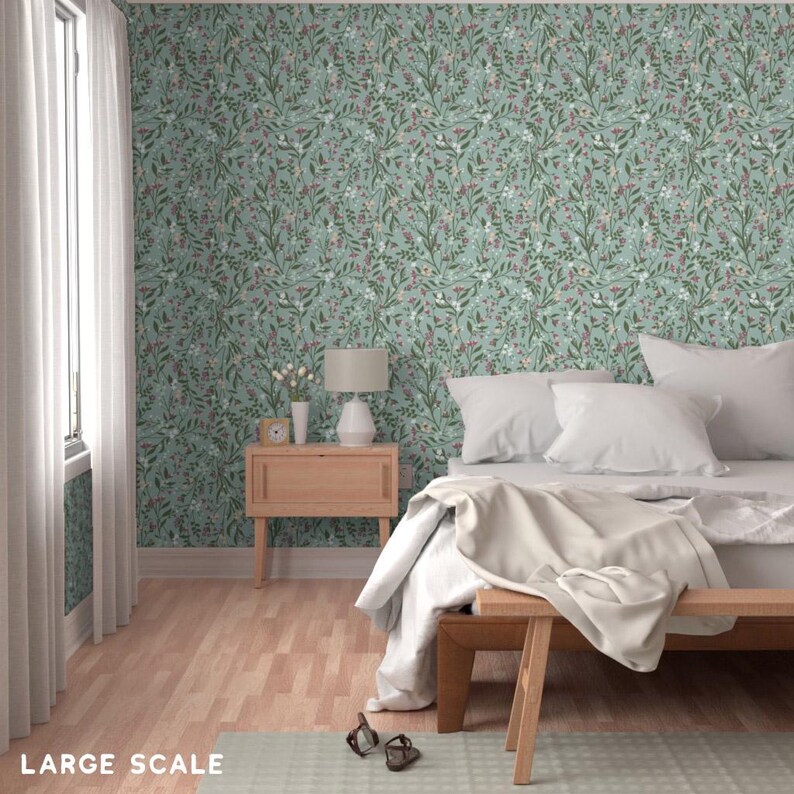 Sage Floral Wallpaper: Tangled Heather Botanical Drawer Liner Paper Peel and Stick or Non Adhesive image 9