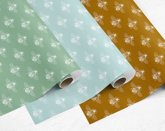 SAMPLE Bees Duckegg Blue, Green, Toffee Drawer Liner/Wallpaper Peel & Stick Self Adhesive Paper or Smooth Pre-Pasted Eco Safe Wallpaper