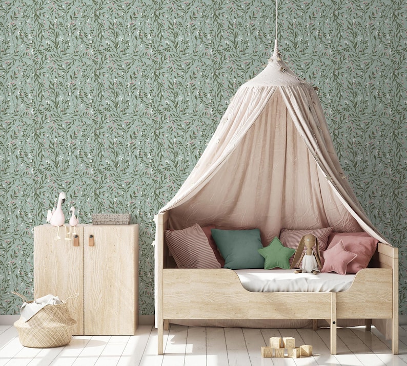Sage Floral Wallpaper: Tangled Heather Botanical Drawer Liner Paper Peel and Stick or Non Adhesive image 10