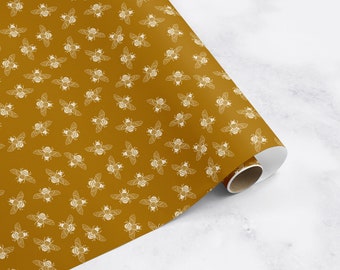 Ditsy Bee Drawer Liner Toffee / Peel & Stick Self Adhesive Paper OR Smooth Pre Pasted Eco Safe Wallpaper Custom 3ft-6ft-9ft-12ft L Rolls