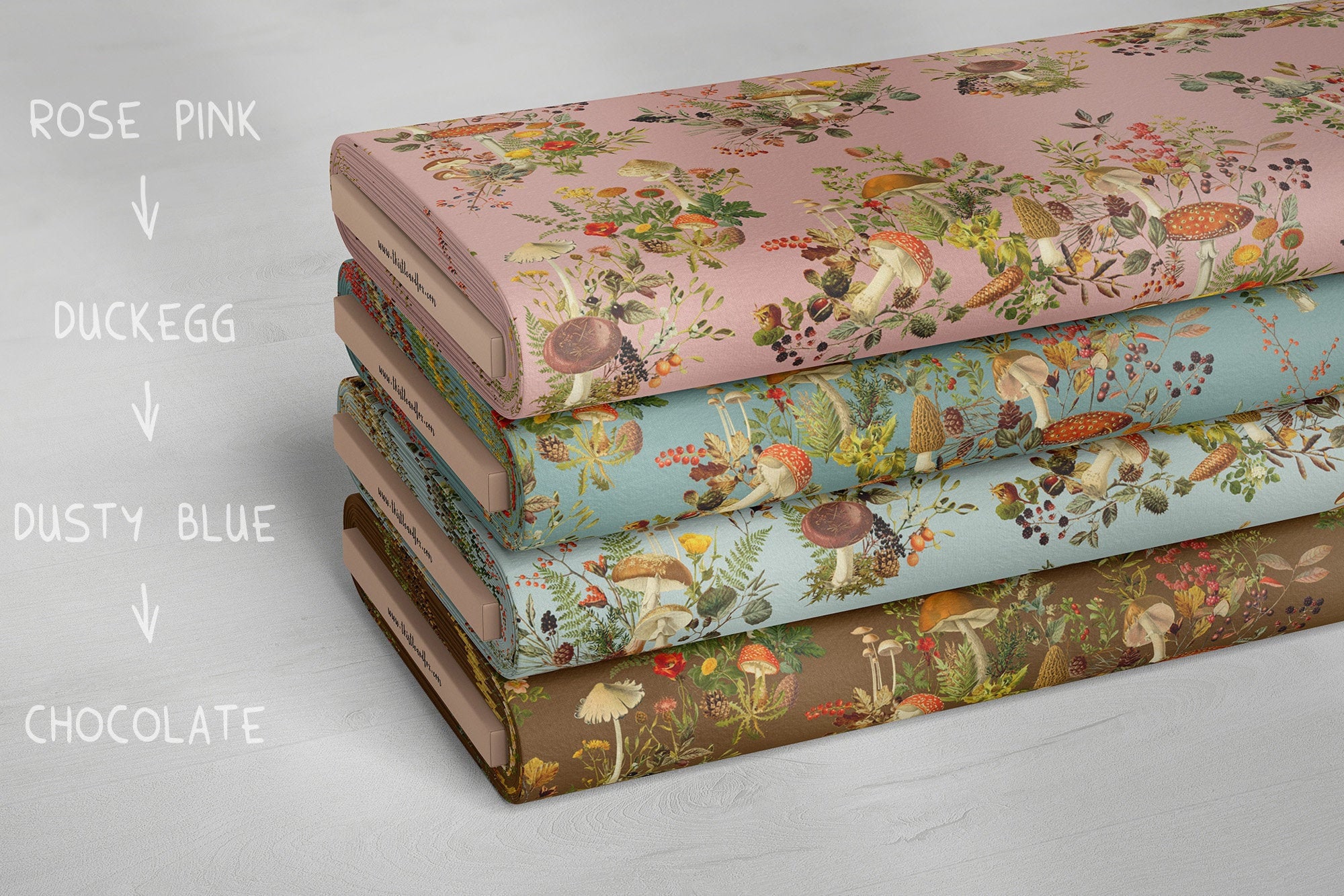Vintage Style Woodland Fabric Mushrooms Foliage Ferns Designer Fabrics by the YARD, Cotton, Velvet, Muslin, Jersey and more | Ships from USA
