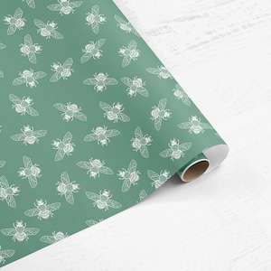 Ditsy Bee Green Drawer Liner Paper Custom Colour Peel & Stick Self Adhesive Paper or Smooth Pre-Pasted Eco Safe Wallpaper 3-6-9-12ft L Rolls