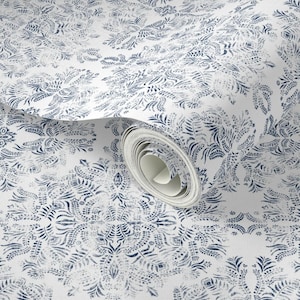 Jungle Damask Rustic Blue Drawer Liner // Peel & Stick Self Adhesive Paper or Smooth Pre-Pasted Wallpaper 3-6-9-12ft L Rolls