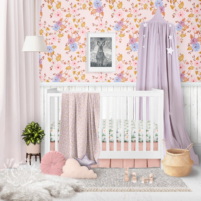 Boho Watercolour Botanical Sample or Order by the Roll Ships from USA Pink Gold Lilac Roses Floral Wallpaper Peel /& Stick for Decor Crafts