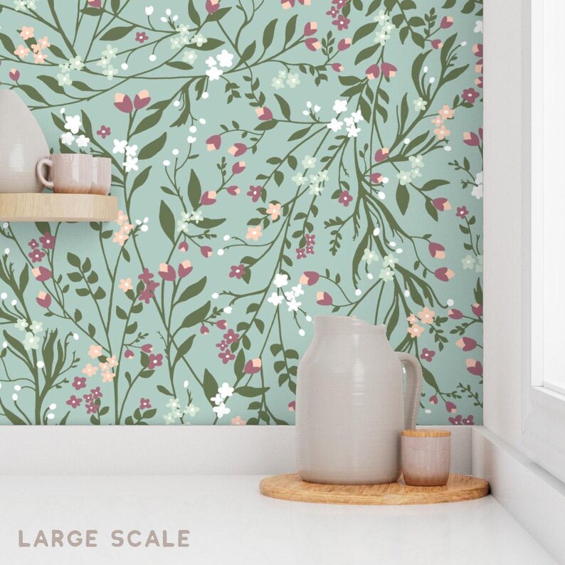Sage Floral Wallpaper: Tangled Heather Botanical Drawer Liner Paper Peel and Stick or Non Adhesive image 11