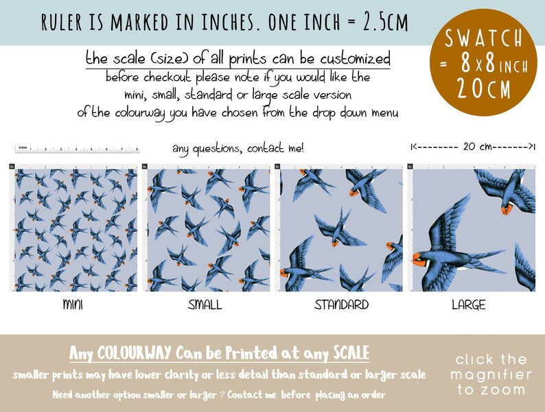 Swooping Swallow Bird Fabric by the YARD Choose Colour & Etsy