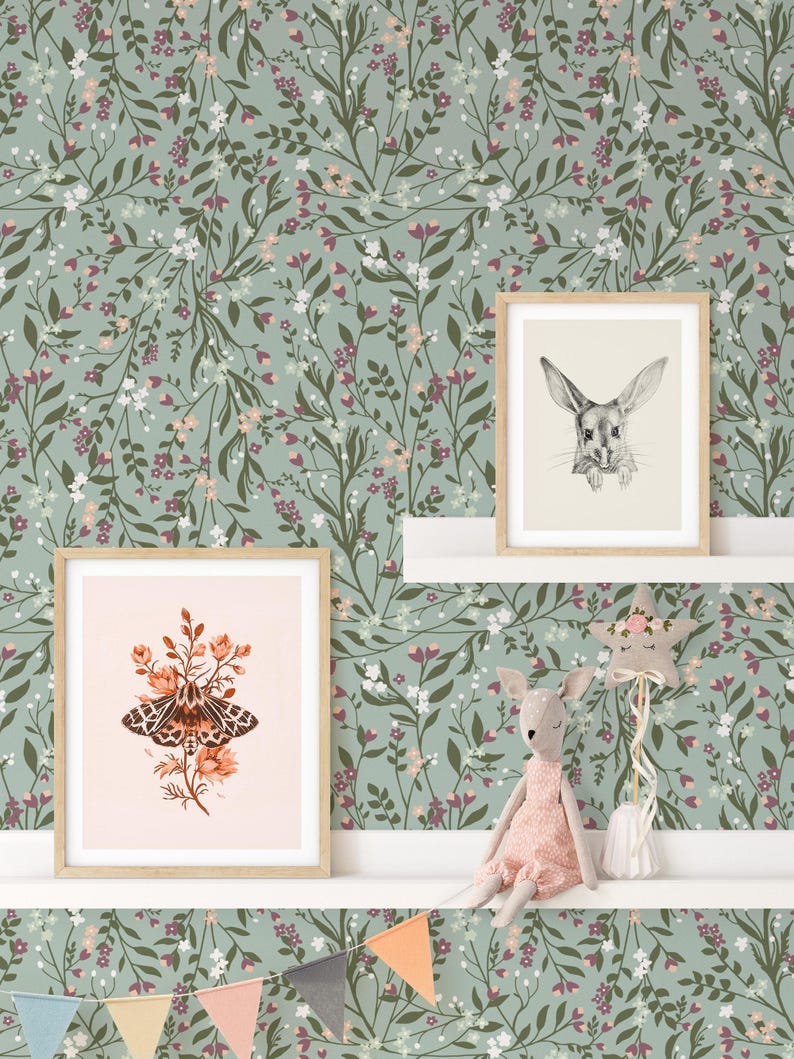 Sage Floral Wallpaper: Tangled Heather Botanical Drawer Liner Paper Peel and Stick or Non Adhesive image 7