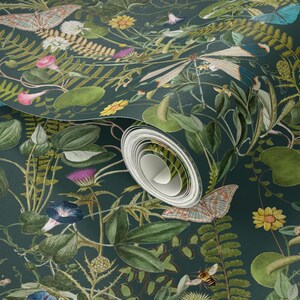 Wild Garden Wallpaper Sample: Peel and Stick or Non Adhesive Paper Drawer Liner Evergreen