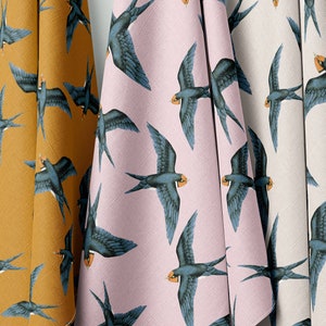 Swooping Swallow Bird Fabric by the YARD Choose Colour & Print Scale. Dressmaking Quilting Organic cotton options | Ships from USA