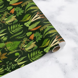 Fern Forest Botanical Drawer Liner Green + Black // Peel & Stick SelfAdhesive Paper or Smooth PrePasted Eco Safe Wallpaper 3-6-9-12ft L Roll