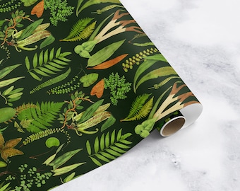 Fern Forest Botanical Drawer Liner Green + Black // Peel & Stick SelfAdhesive Paper or Smooth PrePasted Eco Safe Wallpaper 3-6-9-12ft L Roll