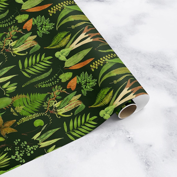 Fern Forest Botanical Drawer Liner Green Black // Peel & Stick Selfadhesive  Paper or Smooth Prepasted Eco Safe Wallpaper 3-6-9-12ft L Roll 