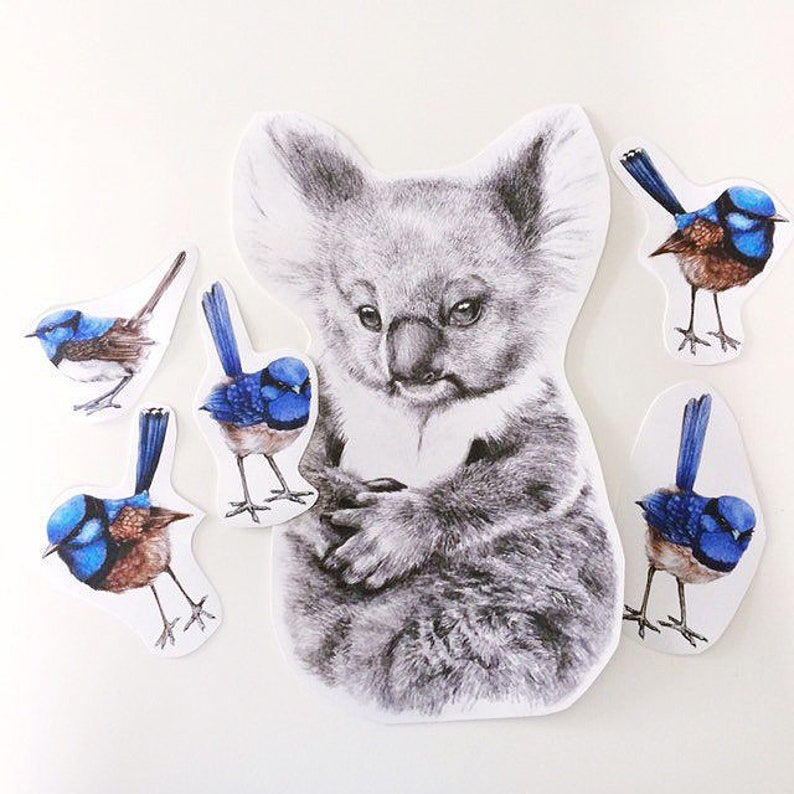 Koala & Blue Wrens Wall Decals Peel and Stick. Nursery Decor Etsy
