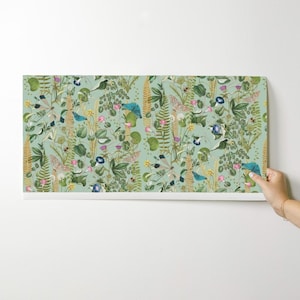 Wild Garden Wallpaper Sample: Peel and Stick or Non Adhesive Paper Drawer Liner Light Green