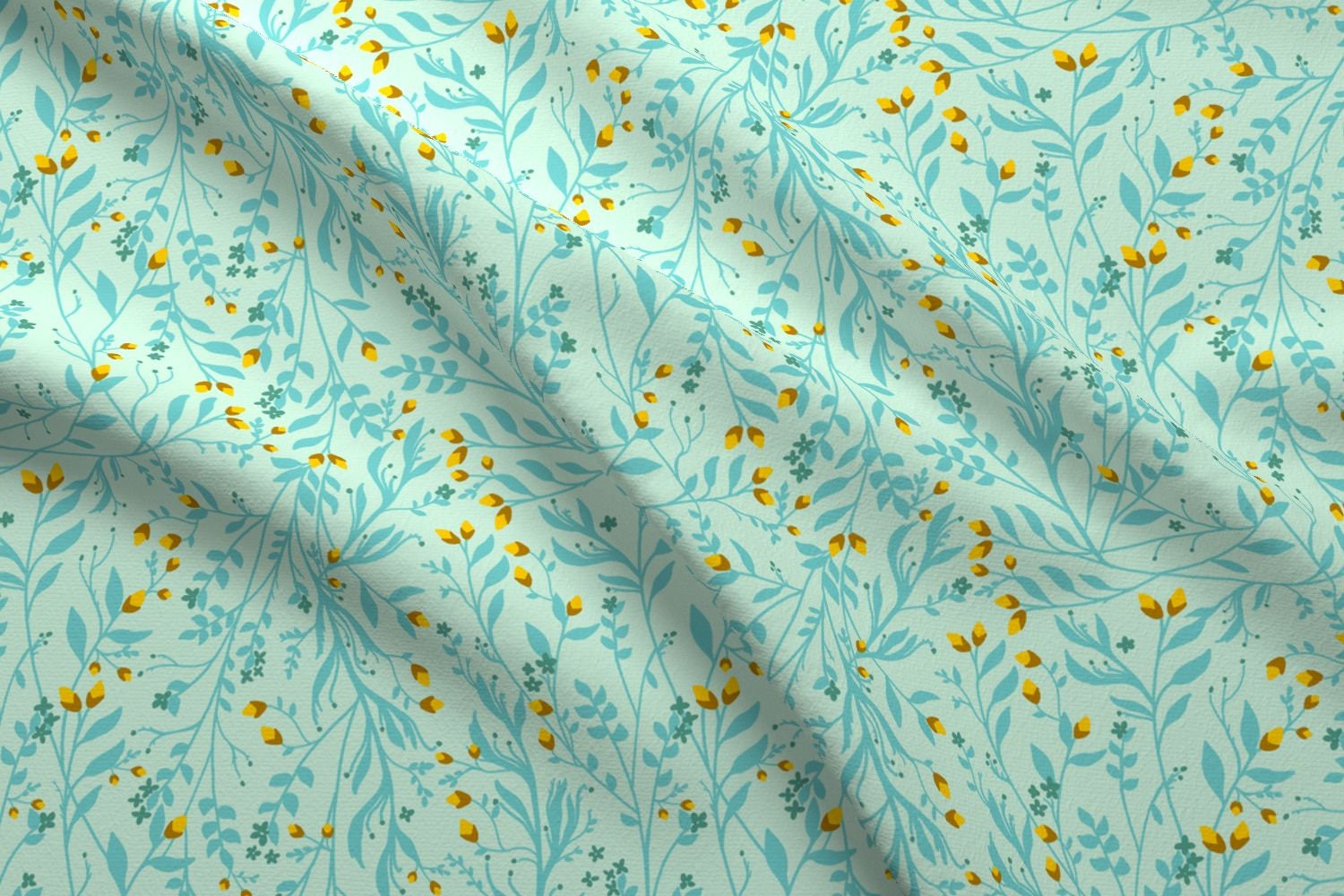 Botanical Tangled Fabric by the YARD Spring Green Duckegg Blue Etsy