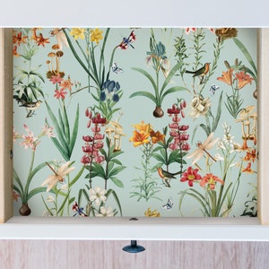 Dragonfly Garden Wallpaper: 'Dusty Blue' Peel & Stick Drawer Liner