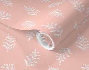 Fern Fronds Drawer Liner 'Peachy Pink' // Peel & Stick Self Adhesive Paper OR Smooth Pre-Pasted Wallpaper 3-6-9-12ft L Rolls Custom Colour