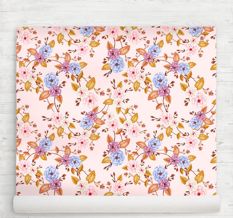 Boho Watercolour Botanical Sample or Order by the Roll Ships from USA Pink Gold Lilac Roses Floral Wallpaper Peel /& Stick for Decor Crafts