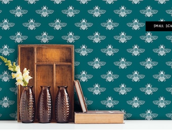 Bees Teal Drawer Liner Peel & Stick Self Adhesive Paper OR Smooth Pre Pasted Eco Safe Wallpaper 3ft-6ft-9ft-12ft L Rolls