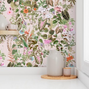 Spring Cottage Floral Drawer Liner &#39;Petal Pink&#39; // Peel & Stick Self Adhesive Paper OR Smooth Pre-Pasted Wallpaper 3-6-9-12ft L Rolls