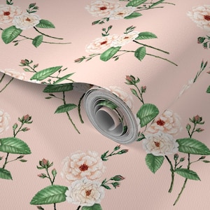 Shabby Chic Rose Floral Drawer Liner Peel & Stick Self Adhesive Paper OR Smooth Pre-Pasted Eco Safe Wallpaper Custom 3ft-6ft-9ft-12ft Rolls