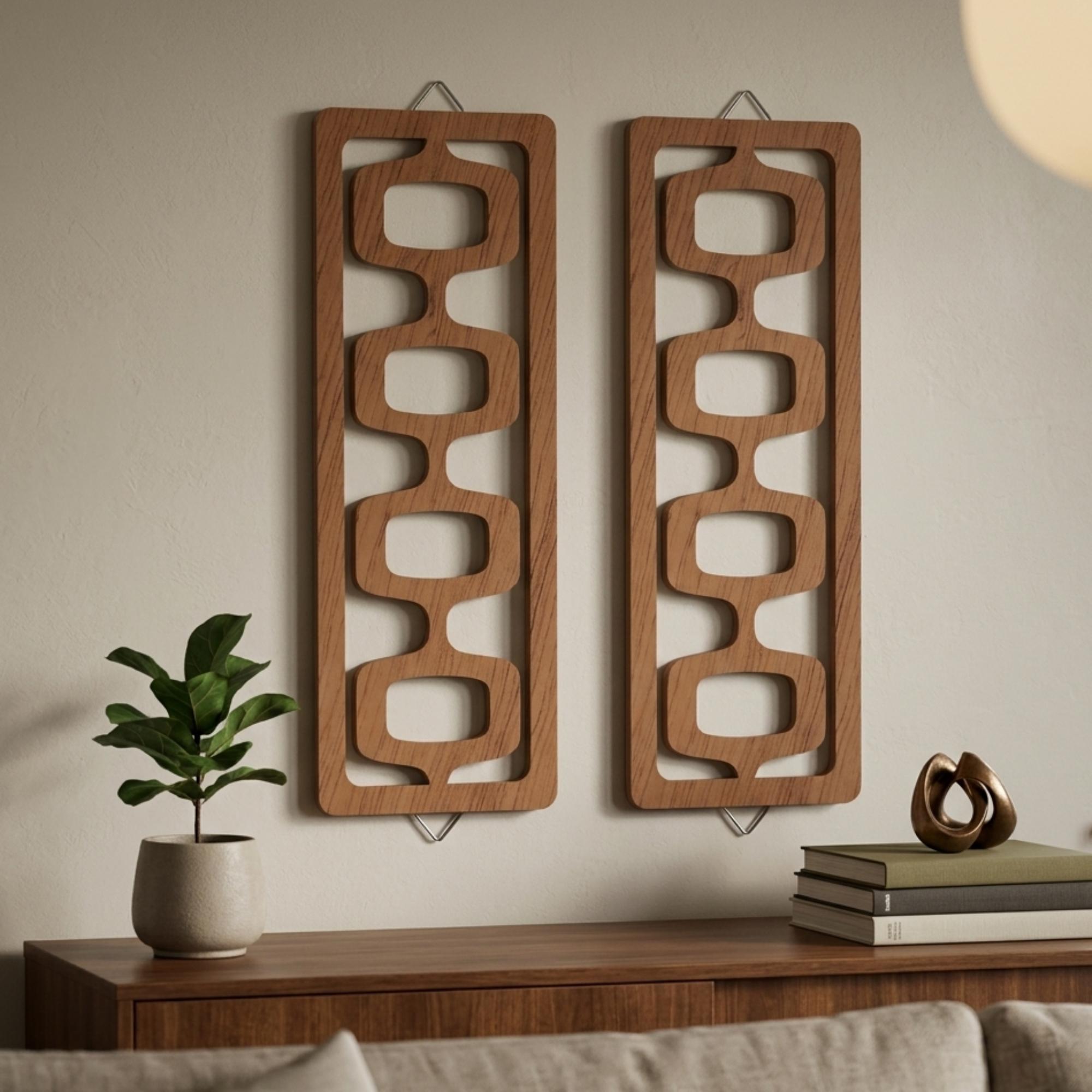 Mid Century Modern Geometric Wood Wall Decor, Walnut Finish Panels (set ...
