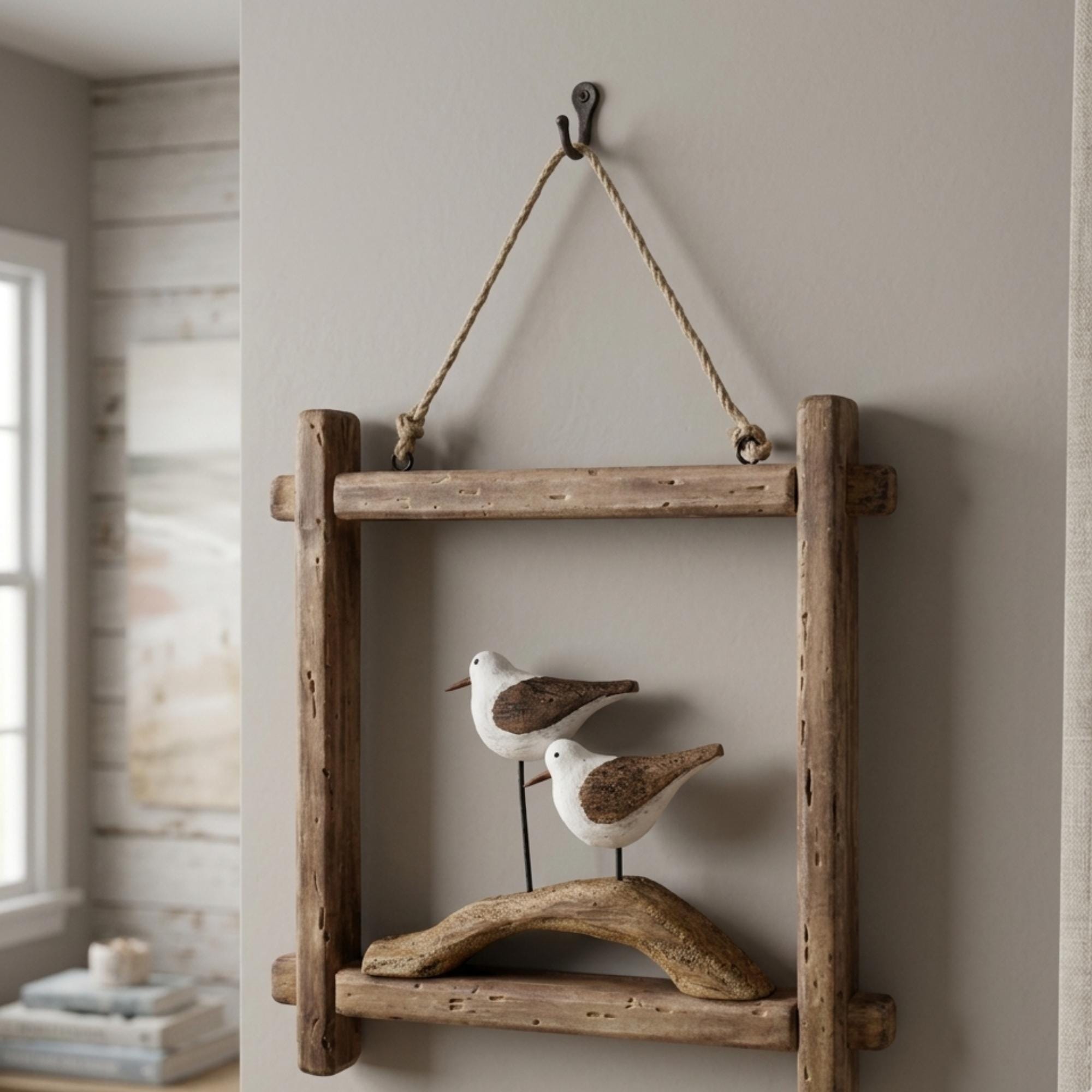 Wooden Shorebird Wall Hanging, Coastal Driftwood Art, Nautical Nursery Decor