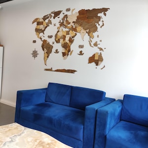 3D Wooden World Map Wall Art – Multilayered Wood Decor, Travel Map Gift