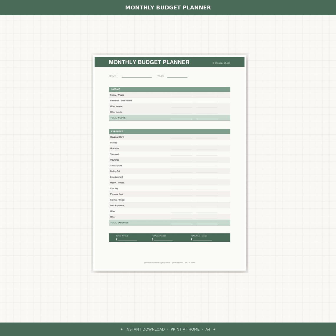 Monthly Budget Planner Printable | A4 | Low Ink | Minimal Design ...
