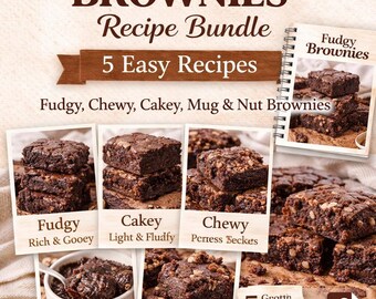 Paquete de recetas de brownies / 5 recetas fáciles de brownies de chocolate en PDF / Brownies cremosos, masticables, esponjosos y para taza / Guía de postres de descarga instantánea