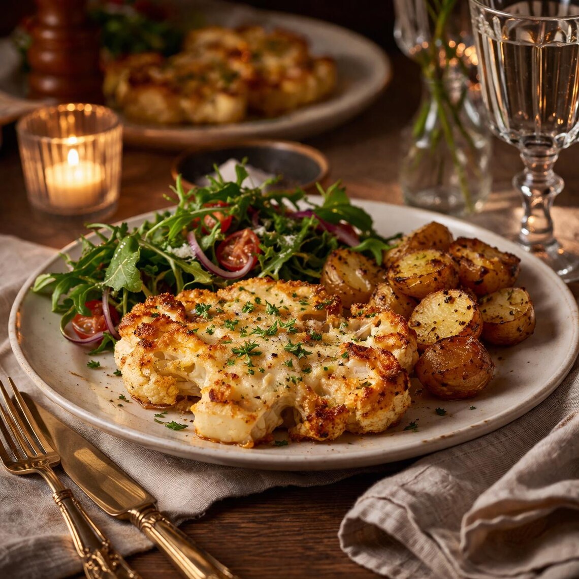Golden Crusted Cheesy Cauliflower Steaks Recipe PDF | Vegetarian Dinner ...